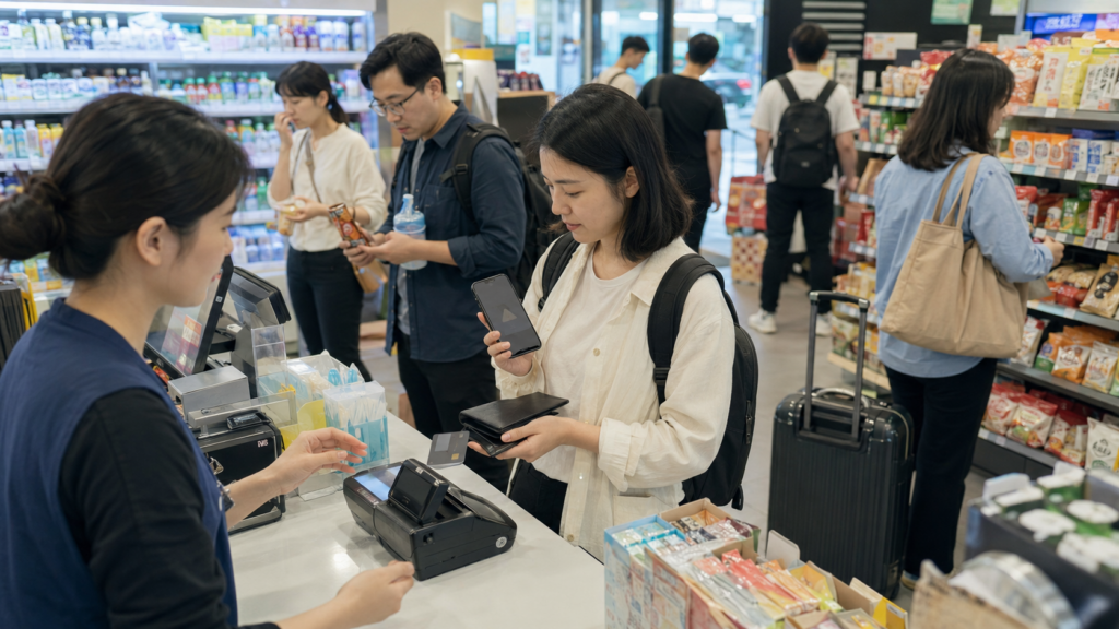 游客在韩国便利店手机支付失败后改用银联卡（UnionPay）结账