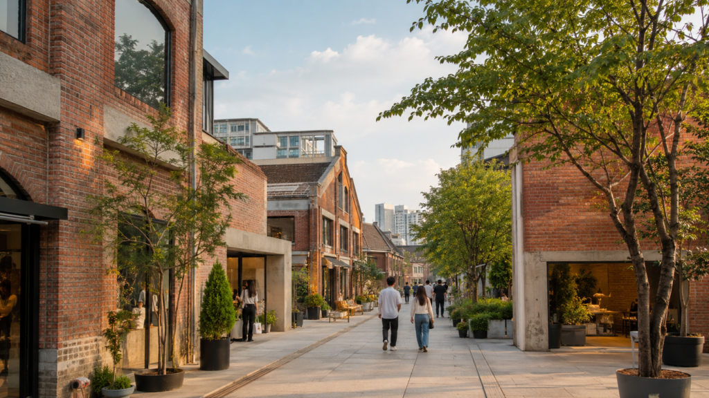 Red-brick buildings and café street in Seongsu-dong, Seoul
